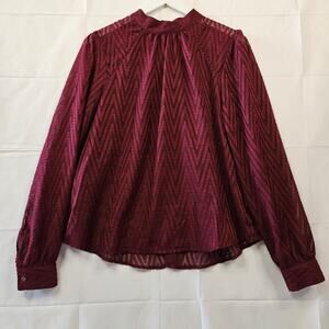 Free People Merlot After Midnight Chevron Sheer Button Back Size Medium